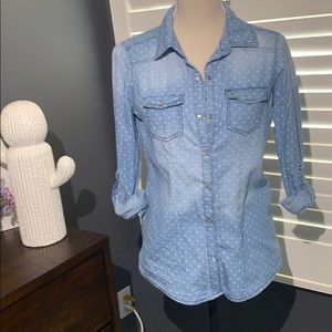 Sz M Ci Sono Polka Dot Denim Button Down Top